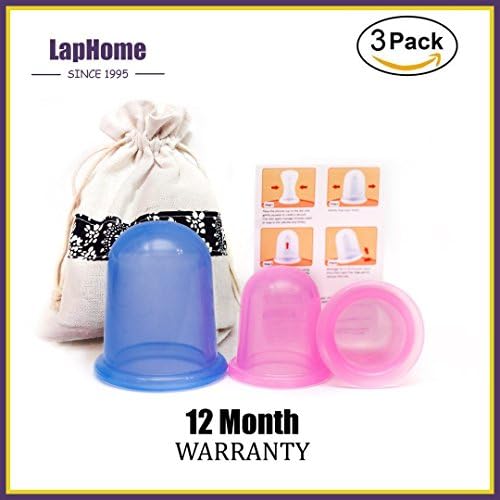 Anti Cellulite Cup Silicone [3-pcs] Set FDA Approved Cupping Therapy For Body Face Back Legs - Chinese Anti Aging Vacuum Therapy Suction Cups Home Use With Massage Oil - Cupping Kit for Adults