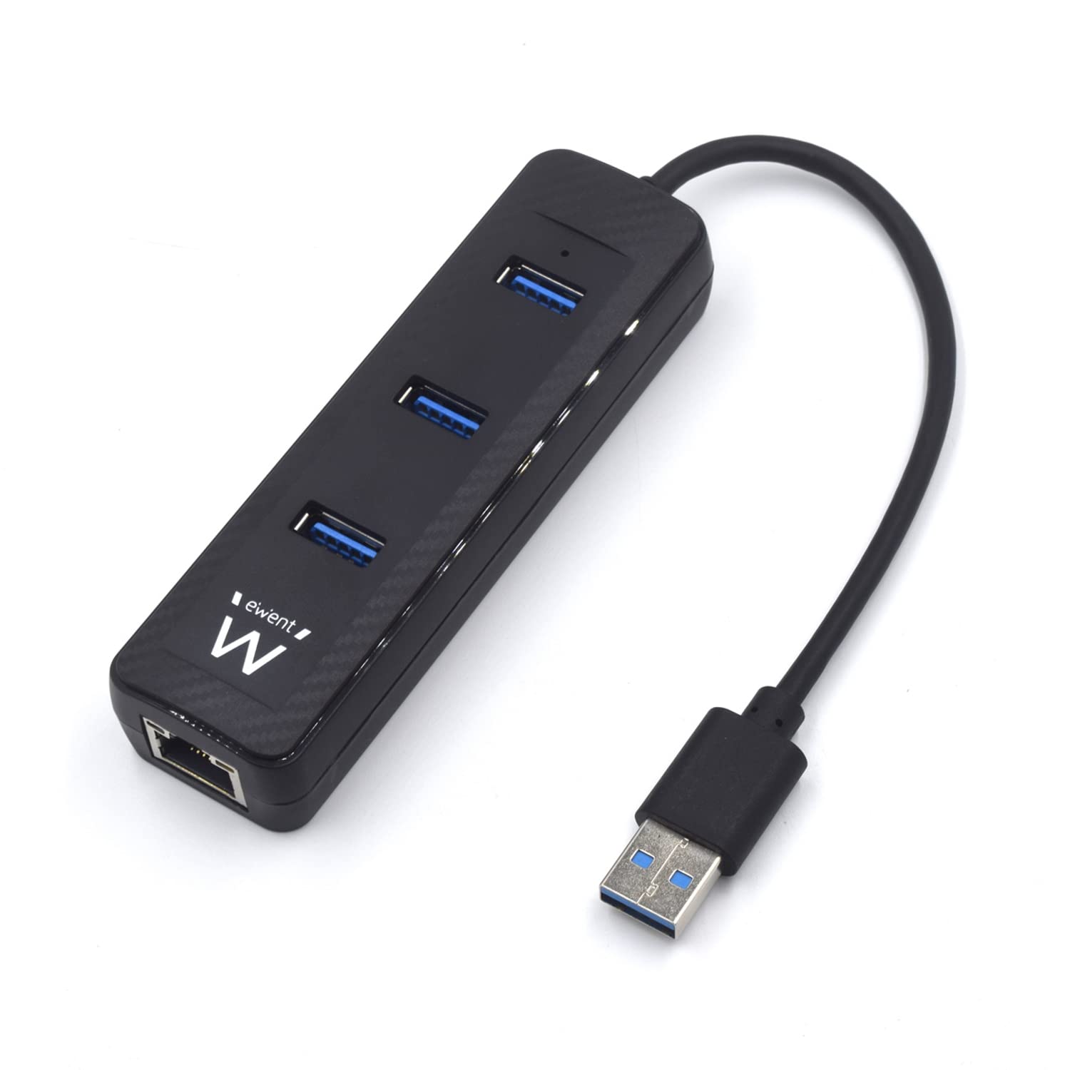Ewent EW1140 3-port USB 3.0 Hub and 1 RJ45 10/100/1000 Gigabit LAN port for Utrabooks, Notebooks and Desktop PCs, Black