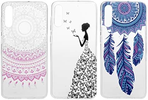HomeFun 3PCS Cover for Samsung Galaxy A70 TPU Painting Case Silicone Lightweight Thin Flexible Shockproof Protective Phone Shell Wind Chime+Butterfly Girl+Pink Gradient Totem