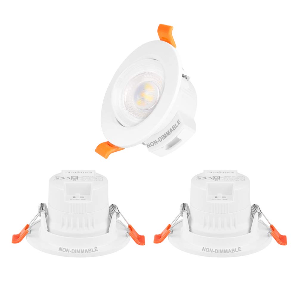 ENUOTEK 5W Small Angled LED White Recessed Ceiling Spot Lights Downlights, 3X CCT Selectable 3000K 4000K 5000K, Lighting Angle 38°, Ceiling Hole Diameter 65-80MM, Not Dimmable, 3 Lamps