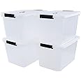 Xyskin 4-Pack 20 L Large Storage Box, Plastic Storage Bins with Lids, Clear
