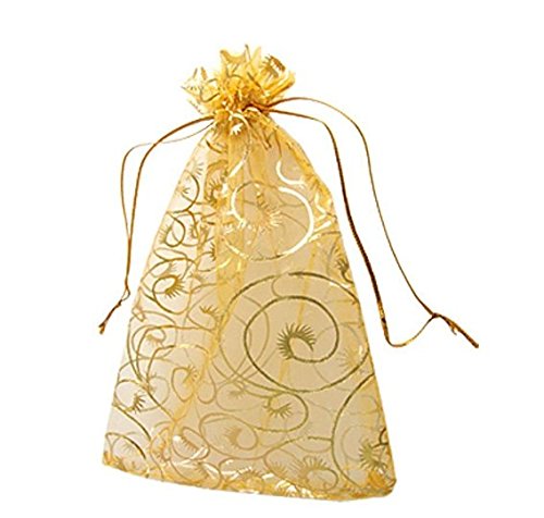 Leegoal 100pcs Champagne Eyelash Organza Drawstring Pouches Jewelry Party Wedding Favor Gift Bags