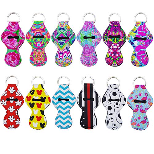 image for Grosun 12 Pieces Chapstick Holder Keychain Holder Neoprene Lipstick Ho