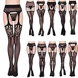 Fascigirl Suspender Pantyhose, 3 Pack Black Lace Garter Sexy Fishnet Tights Thigh High Stockings for Women