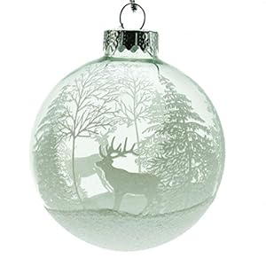 2 x Gisela Graham helder en wit glazen kerstballen met bomen en herten