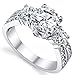 Metal Masters 1.50 Carat Round Cubic Zirconia Past, Present, Future Sterling Silver 925 Wedding Engagement Ring