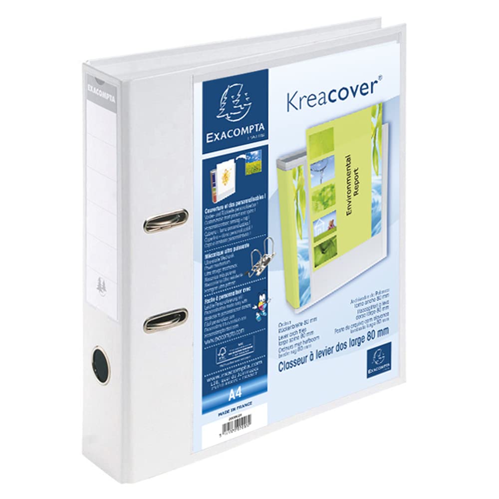 Exacompta - Ref 53789E - Kreacover Collection - Prem'Touch Lever Arch File - 320 x 290mm in Size, Suitable for A4 Documents, Polypropylene, 2 Rings, 70mm Spine - White