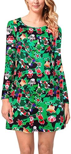 LaSuiveur Women's Christmas Printed Long Sleeve Festive Tunic Dress