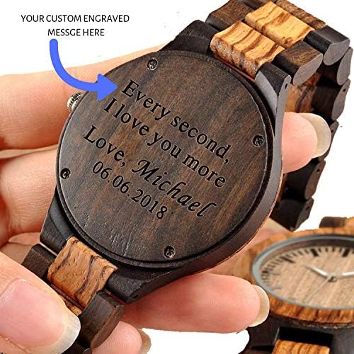 Customize Personalized Engraved Quotes Writing Bamboo Engraved Wooden Watch Gift Son Dad Husband Boyfriend Couple Relationship Anniversary Birthday Gift Graduation