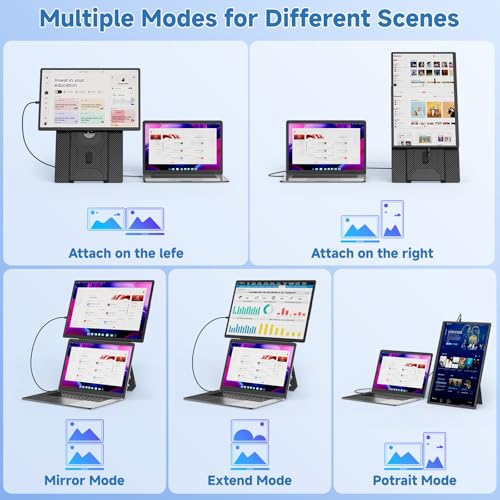 KEFEYA Laptop Screen Extender, 16.1” FHD 1080P IPS Dual Laptop Monitor Extender, Portable Monitor for 13-17.3” Laptops, Plug & Play Dual Screens for Windows/Mac/Android with USB C/HDMI Port