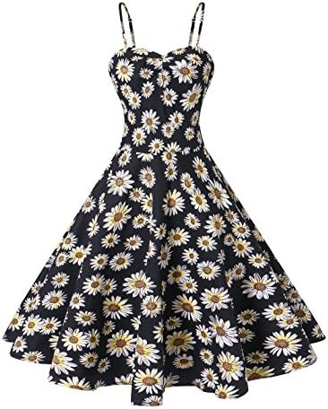 VOGTORY Women's Plus Size Summer Floral Sleeveless Strappy Swing Dress Beach Slip Dress Short Braces Skirt