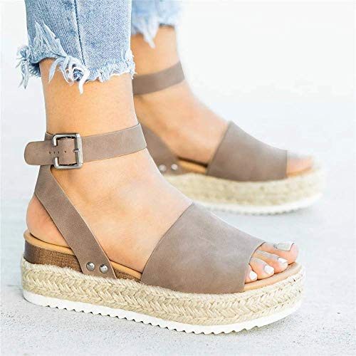 image for Athlefit Women's Platform Sandals Espadrille Wedge Ankle Strap Studded