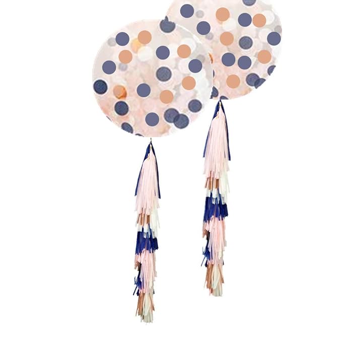 Fonder Mols 2pcs 36inch Navy Blue And Rose Gold Confetti Balloons
