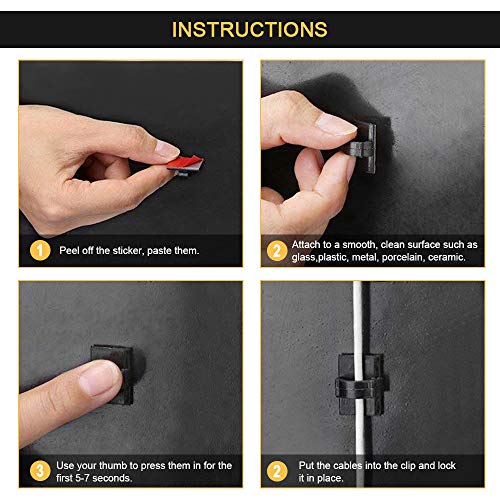 JIRVY Self Adhesive Cable Clips Black Management Wire Clip Cord Holder 100 Pack (Black) - Thumbnail 7