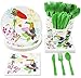 Tropical Party Supplies – Serves 24 – Includes Plates, Knives, Spoons, Forks, Cups and Napkins. Perfect Party Pack for Birthday Parties and Bridal Showers, Bird Pattern
