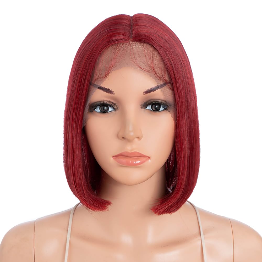 Photo 1 of NOBLE Red Bob Wigs for Women Short Lace Front Wigs 10 Inches Synthetic Straight 150% Density Heat Resistant Bob Wigs for Party and Daily Use.