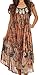 Sakkas 15900 - Bree Long Embroidered Cap Sleeve Marbled Dress - Burnt Sienna - OS