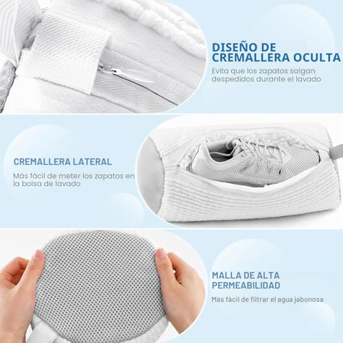Teletrogy 2 Pieces Shoe Washing Bag in Washing Machine, Shoe Washing Bags with Side Zip, Reusable Without Distortion Large Capacity Washing Machine Bag, White