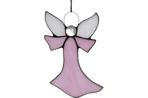 HAOSUM Pink Angel Stained Glass Window Hangings Tiffany Style Gift Gifts for Nurse,Memorial Remembrance Sympathy (6.3"×4.3")