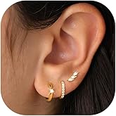 KELAIEN 3 Pairs Hoop Earrings for Women 925 Sterling Silver Trendy 14K Gold Plated Huggie Earring Silver Hypoallergenic Stud Cartilage Earring Sets for Multiple Piercing Cute Small Jewelry Gift