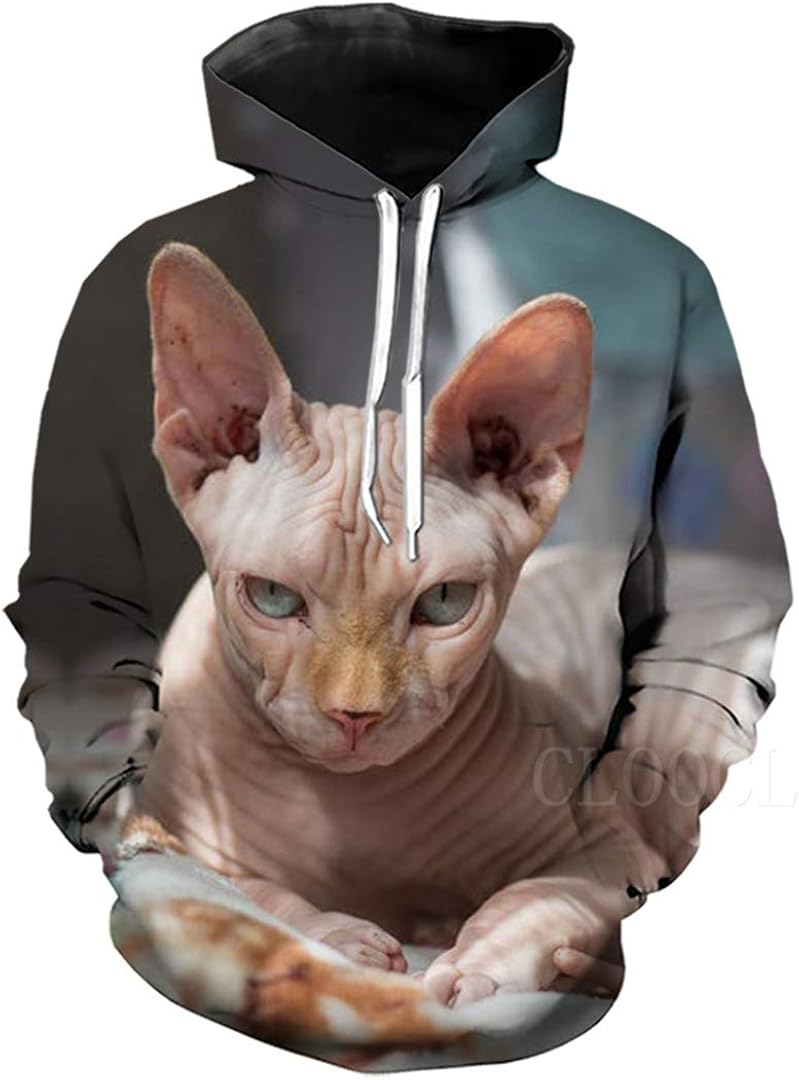 Cute Sphynx Cat Design Fashion 3D Hoodie Plus Size Street Casual Long Sleeve Men Women Hooded Sweatshirt