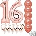 Jumbo 40 Inch Mylar Foil Rose Gold Balloon Number 16, with 5 Confetti Balloons and 5 Rosegold Latex Balloons and Bonus String for Happy Birthday Party Supplies||