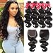 Flady Brazilian Body Wave Human Hair 4 Bundles with Closure Unprocessed Virgin Brazilian Hair 4 Bundles with 4x4 Closure (16 18 20 22+14)