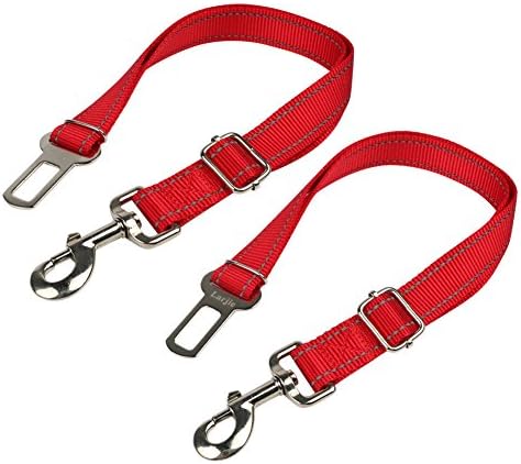 LARJIE Pet Seat Belt Dog/Cat Car Vehicle Seatbelt Safety Leads Adjustable Harness -Made from Nylon Fabric -Red,2Pcs