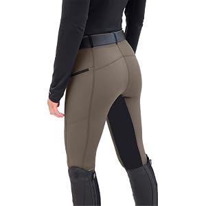 Rianclud Women's Horse Riding Pants Stitching High Waisted Pants Knee-Patch Schooling Tights Full-Seat Equestrian Breeches