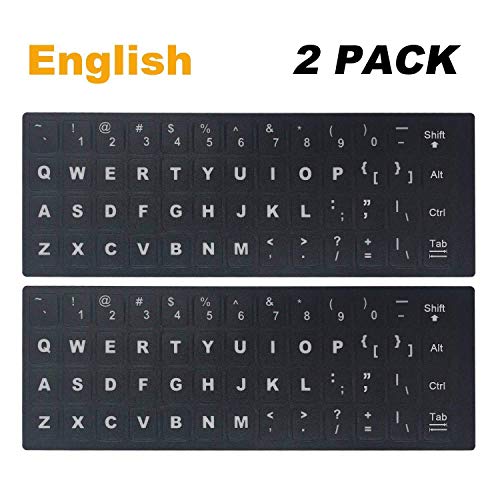 [2 Pack] Universal English Keyboard Stickers, Replacement English Keyboard Stickers with Black Background and White Lettering, Each Unit: 0.43" x 0.51" -Matte