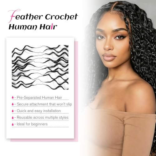 Miracle Knots Crochet Human Hair,18 Inch 50 Strands Pre-Separated Feather Crochet Human Hair for Boho Braids human hair Extensions,Invisible,Reusable,Beginner-Friendly (1B#, 18 Inch (50 Strands))