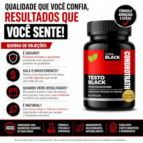 Testo Black Suplemento Alimentar Masculino 60 Cápsulas Aumento Libido Energia Vitalidade de Forma Natural Performance Masculina