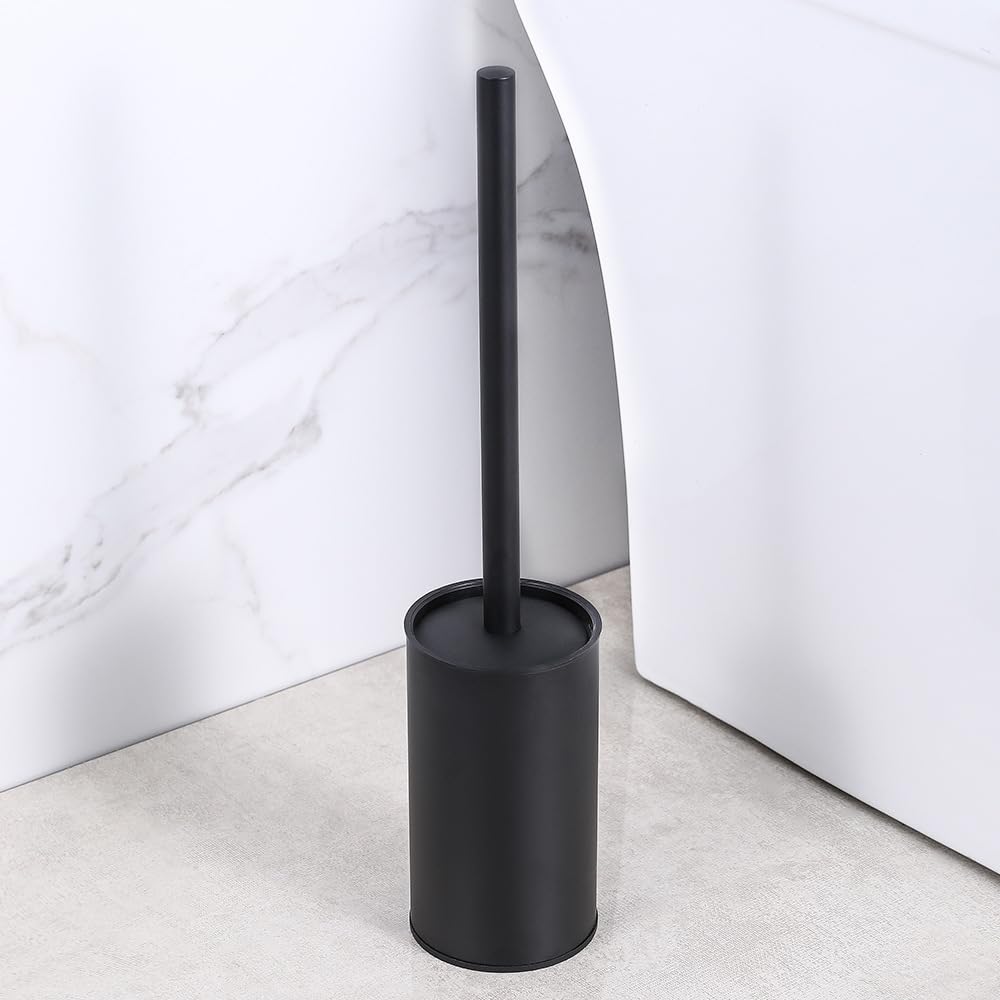 Stainless Steel Toilet Brush and Holder, floor standing, long handle,Heavy Duty Cleaner for Bathroom, Black