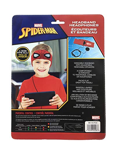 Spiderman-Kids-Headband-Headphones-Volume-Limiting-Switch-Thin-Speakers-Comfortable-Soft-Cotton-Headband-Perfect-for-Childrens-Earphones-for-School-Home-and-Travel-Standard-Packaging