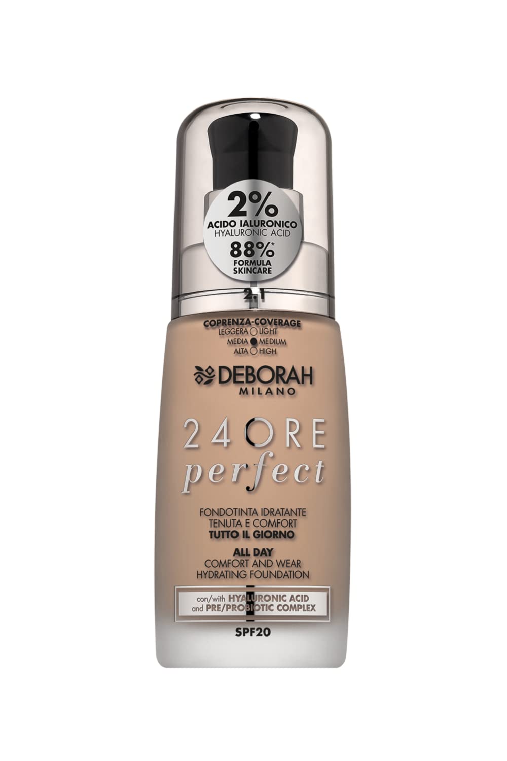 Deborah Milano - Liquid Foundation 24 Hours Perfect Moisturising SPF 20, N.2.1 Vanilla, 30.0 ml