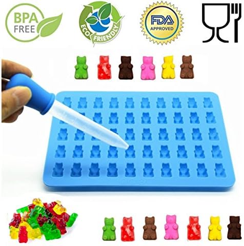 Hompow 5 x 10 Cavity Silicone Bears Molds With a Bonus Easy Fill Dropper for Healthy Sugar Free Gummys Bear Vitamins & Chocolate Making in Novelty Shapes at Home,Silicone Soap and Ice Cube Trays