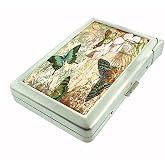 Perfection In Style Metal Cigarette Case with Built in Lighter Vintage Butterfly Design 004