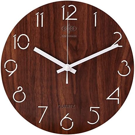 LauderHome 12" Vintage Arabic Numeral Design Rustic Country Tuscan Style Wooden Decorative Round Wall Clock (Brown)