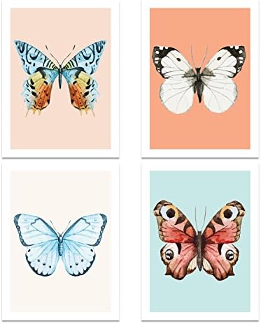 Butterfly Wall Art Decor Posters - Set of 4 11" x 14" Professional Unique Prints for Bedroom wall Decor, Baby Room Decor, Living Room, Nursery, Classrooms and Playrooms