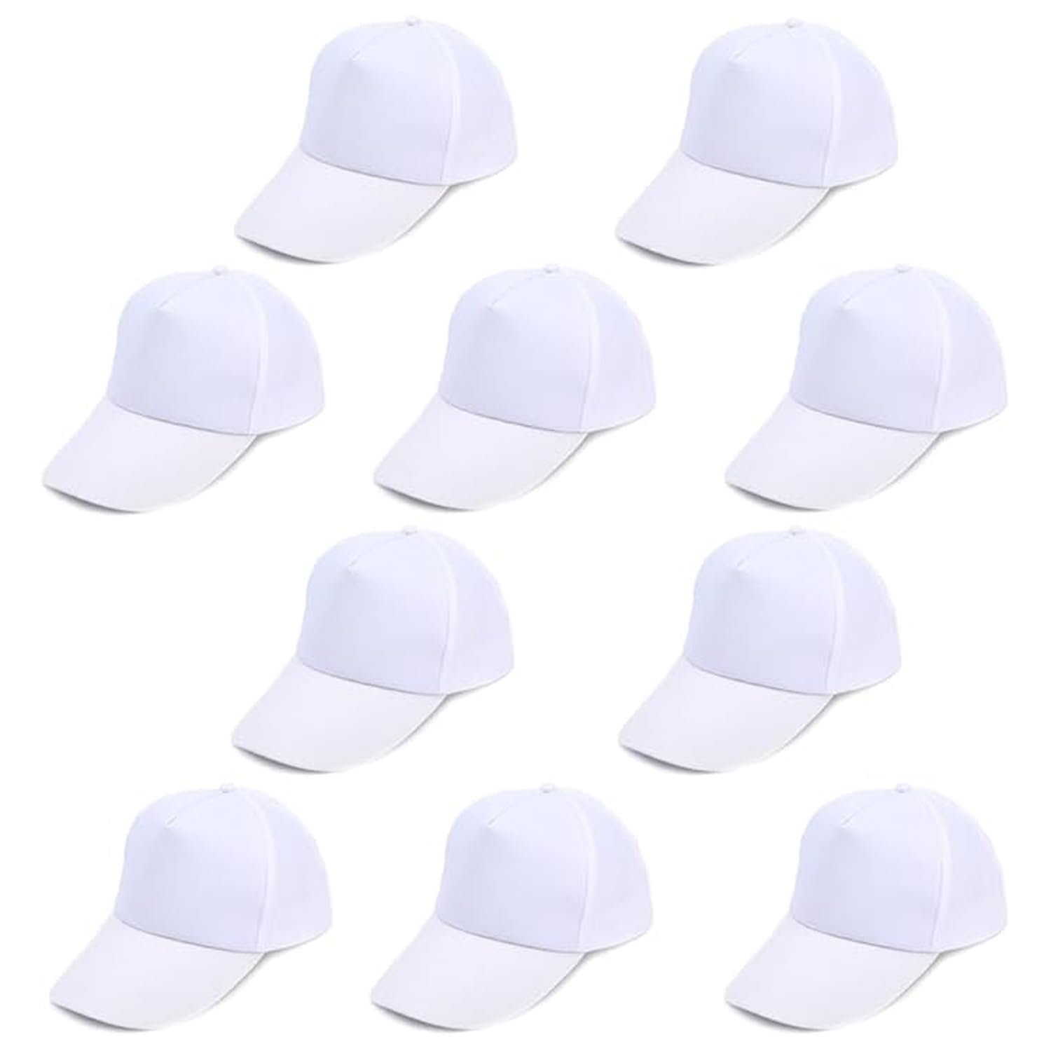Voarge Pack of 10 White Joke Baseball Caps, Empty Cap, Graffiti Hat, Headpiece, Peak Cap for Children, DIY, Children, Adults, Outdoor Sports, Family, Interactive Activity Set, White