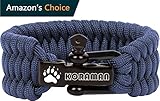 Linshanbang Paracord Survival Bracelet with Adjustable Black Stainless Steel D Shackle - Grade Type III Military Bracelet - Suitable for 8 to 9 Inch Wrists - Navy Blue