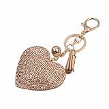 Novelty Key Chain, FTXJ Fashion Love Rhinestone Tassel Keychain Bag Handbag Key Ring Car Key Pendant (Gold)