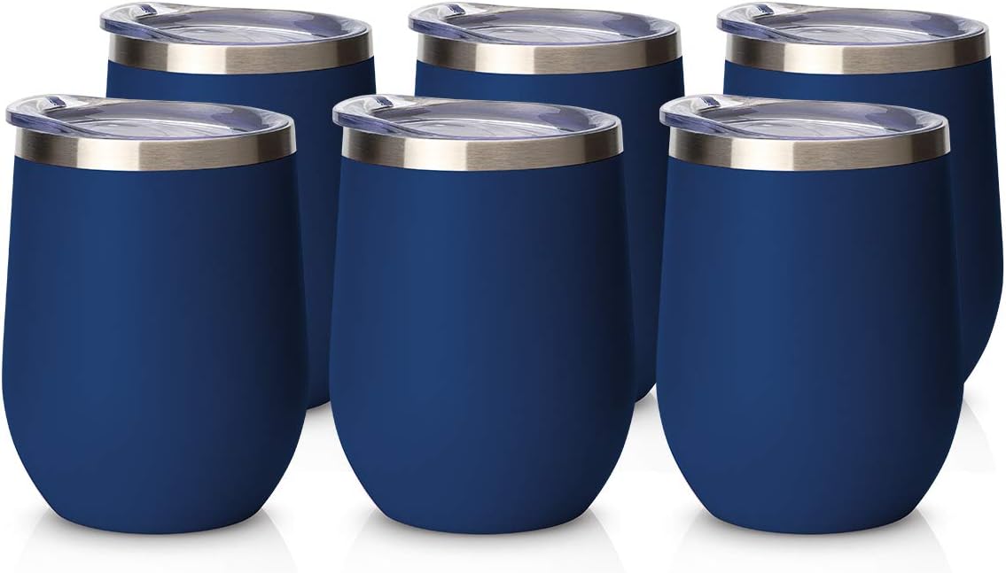 Civago Insulated Stemless Wine Tumbler Glass Set with Lid, 12 Oz