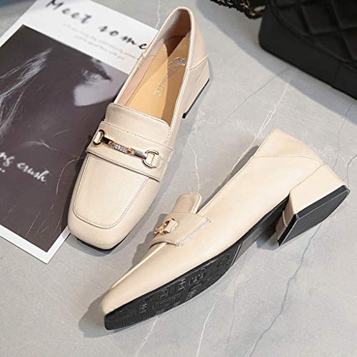 SMALLE ◕‿◕ Penny Loafers for Women with Heel, Women Fashion Penny Loafers Comfort Leather Round Toe Loafers Beige