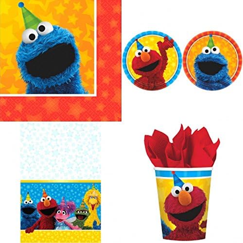 Sesame Street Deluxe Birthday Deluxe Party Supplies Bundle Pack for 16 Guests