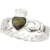 Biddy Murphy Irish Claddagh Ring for Women – Hallmarked Silver Jewelry from Ireland with Connemara Marble, the 'Irish Gemstone,' on a Celtic Weave Band – Symbolizing Eternal Love, Loyalty & Friendship