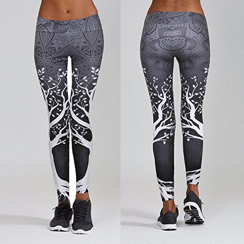 Alixyz Yoga Pants Yoga Capris Printed Workout Leggings for Fitness Riding Running Trouser (M, Gray)