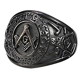 Mens Black Plated Stainless Steel Mason Masonic Freemason Ring Band Size,13