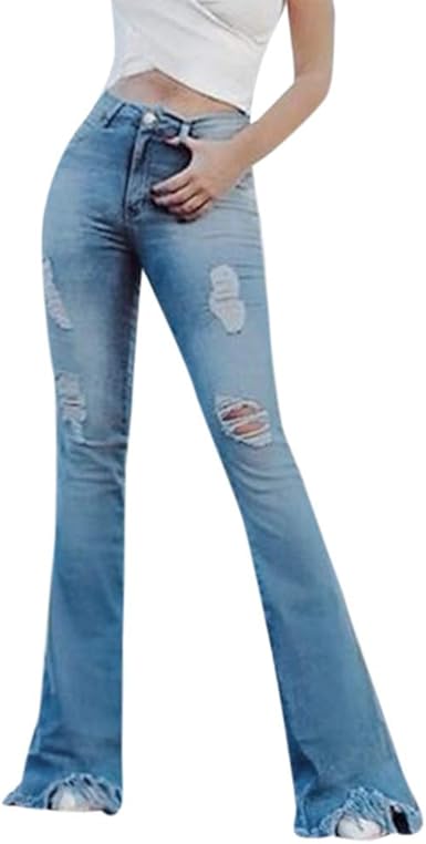 Risthy Mujer Pantalones Acampanados Casual Vaqueros Rotos Ocios