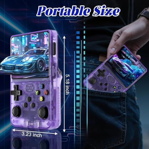 Retro Handheld Gaming Console R36S​​ - Portable Game Console with ​​Dual 3D Joysticks​​, ​​3.5" HD Screen​​ & ​​3500mAh Battery​​, Supports ​​Multiplatform Games​ for Adults/Travel (Purple)